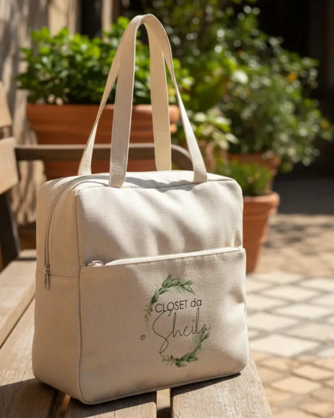 Bolsa Condicional Grande Personalizada Em Linho Marfim