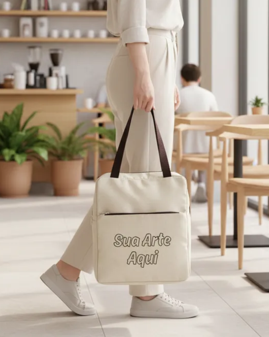 Bolsa Condicional Pequena Personalizada Em Linho Marfim