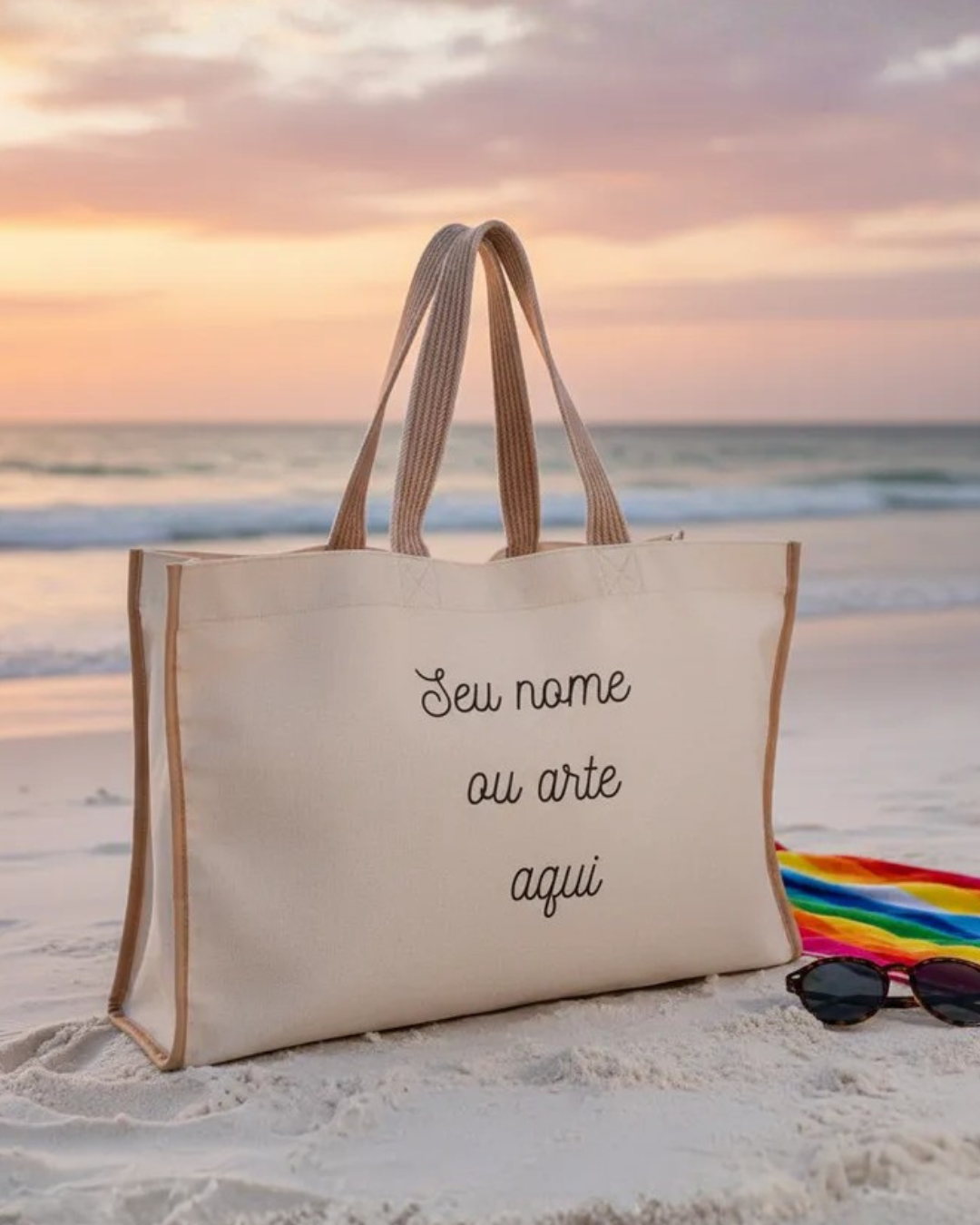 Sacola de Praia Grande Personalizada com Nome/Logo Sem Zíper