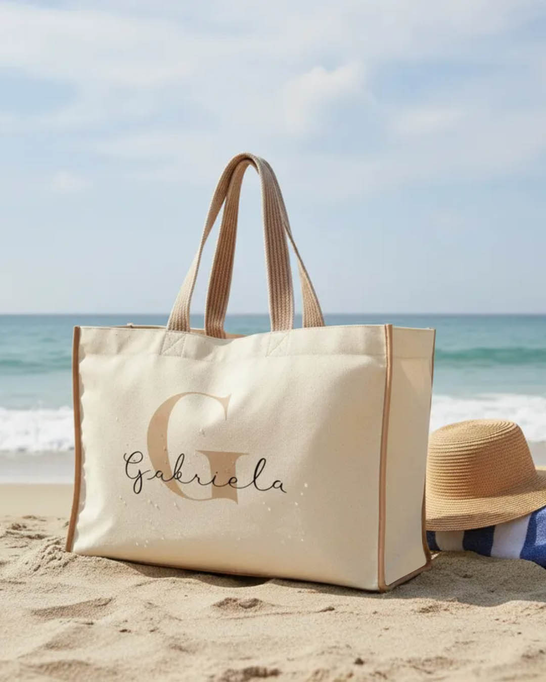 Sacola de Praia Grande Personalizada com Nome/Logo Sem Zíper